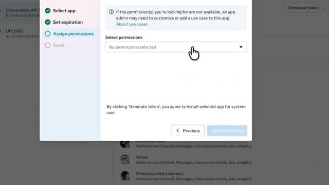 Assign Permissions step of Generate Token