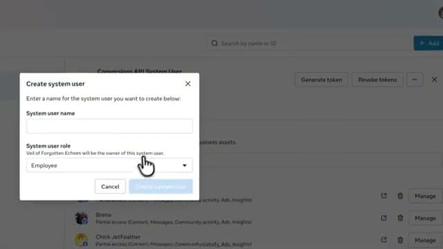 Create system user dialog