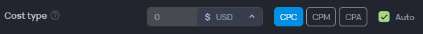 Binom — Cost type CPC with Auto enabled